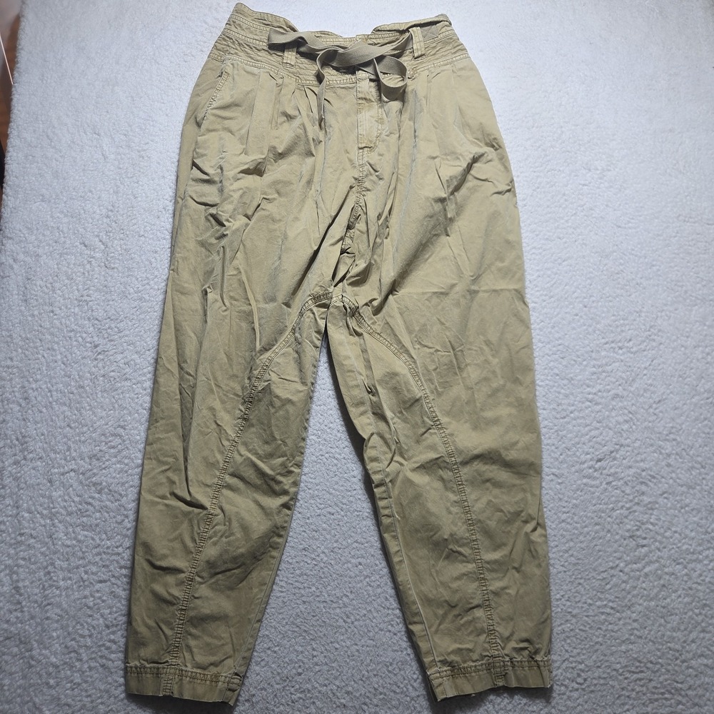Free People Balloon Pant Utility Khaki Sz 12  Gorpcore Pleated High Rise Tapered